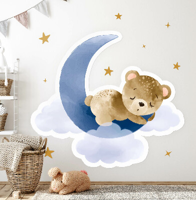 Wall sticker 80x76 Teddy bear on the moon in clouds and stars watercolor