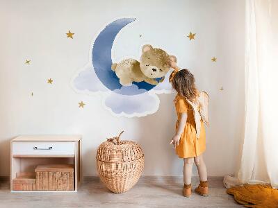 Wall sticker 80x76 Teddy bear on the moon in clouds and stars watercolor