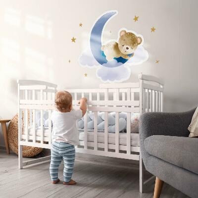 Wall sticker 80x76 Teddy bear on the moon in clouds and stars watercolor