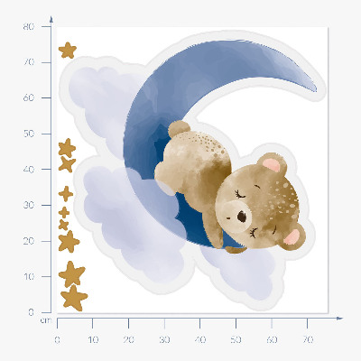 Wall sticker 80x76 Teddy bear on the moon in clouds and stars watercolor