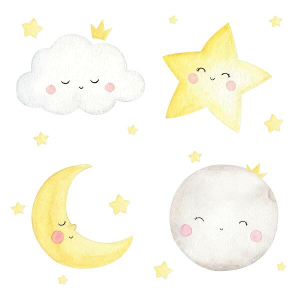 Wall sticker 80x145 Night clouds with stars in pastels