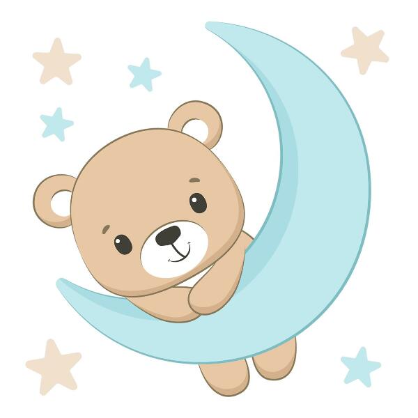 Wall sticker 80x88 A cute teddy bear against the background of the moon and stars