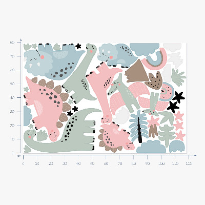 Wall sticker 80x118 Dinosaurs in pastel vegetation surroundings