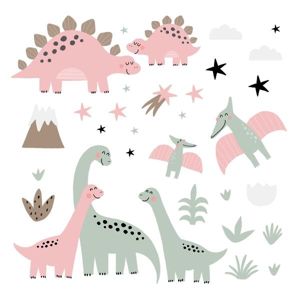 Wall sticker 80x128 Dinosaurs in a pastel jungle