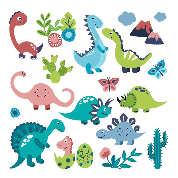 Wall sticker 80x144 Cheerful dinosaurs in a pastel palette