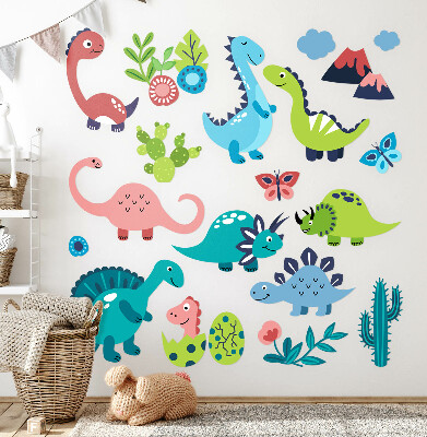 Wall sticker 80x144 Cheerful dinosaurs in a pastel palette