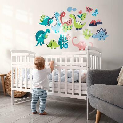 Wall sticker 80x144 Cheerful dinosaurs in a pastel palette