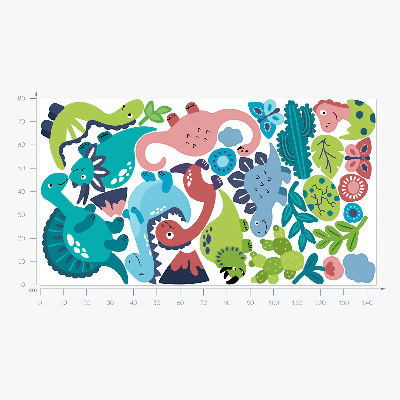 Wall sticker 80x144 Cheerful dinosaurs in a pastel palette