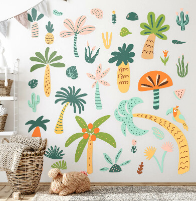 Wall sticker 80x112 Tropical trees in pastel shades