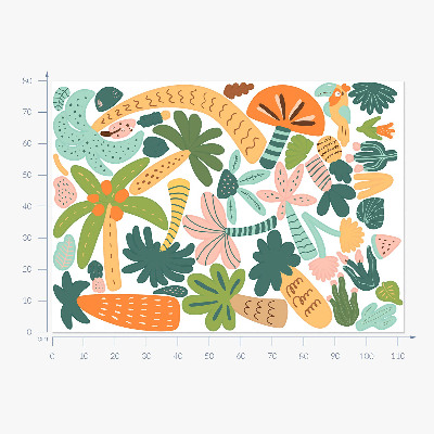 Wall sticker 80x112 Tropical trees in pastel shades