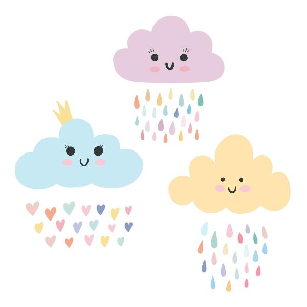 Wall sticker 80x103 Cheerful clouds with rain in pastel shades