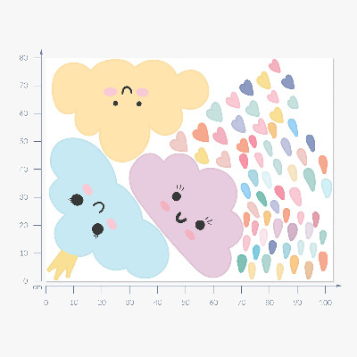 Wall sticker 80x103 Cheerful clouds with rain in pastel shades