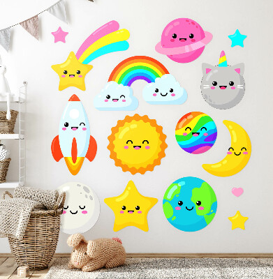 Wall sticker 80x134 Rainbow space theme with rocket and planets
