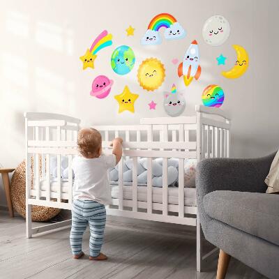 Wall sticker 80x134 Rainbow space theme with rocket and planets