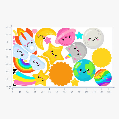 Wall sticker 80x134 Rainbow space theme with rocket and planets