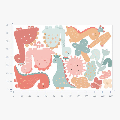 Wall sticker 80x122 Pastel world of dinosaurs in boho style
