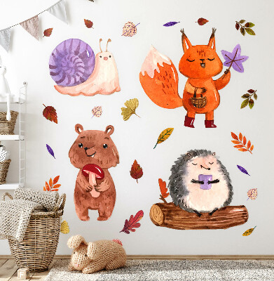Wall sticker 80x128 Forest creatures in autumn watercolor shades