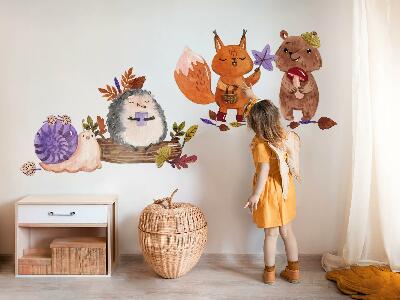 Wall sticker 80x128 Forest creatures in autumn watercolor shades