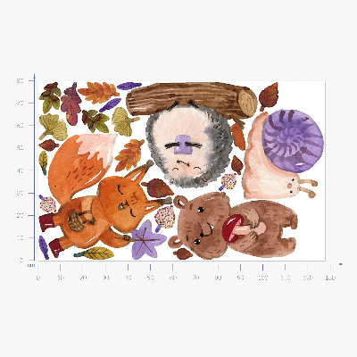 Wall sticker 80x128 Forest creatures in autumn watercolor shades