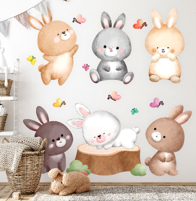 Wall sticker 80x99 Pastel bunnies and butterflies in a forest style