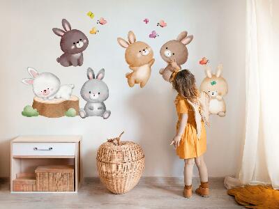 Wall sticker 80x99 Pastel bunnies and butterflies in a forest style