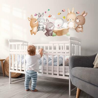 Wall sticker 80x99 Pastel bunnies and butterflies in a forest style