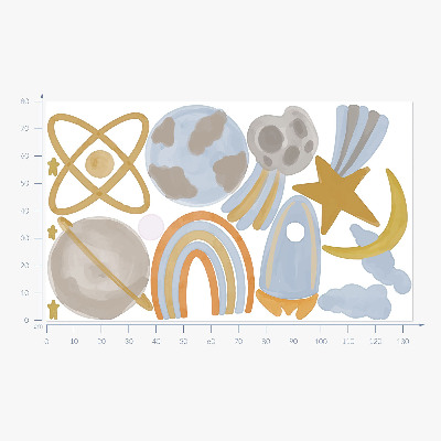 Wall sticker 80x134 Cosmic illustration of planets and stars in pastels