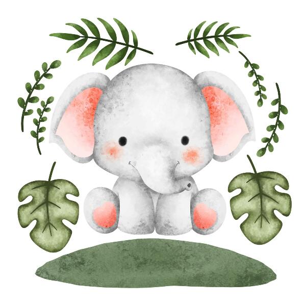 Wall sticker 80x84 Elephant in a pastel watercolor jungle