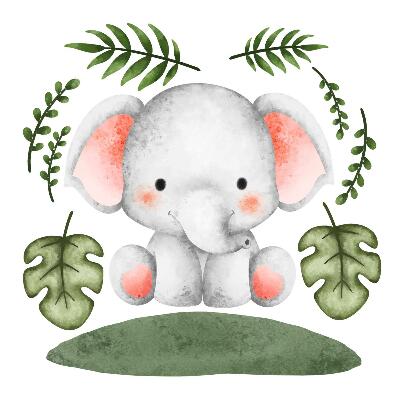 Wall sticker 80x84 Elephant in a pastel watercolor jungle
