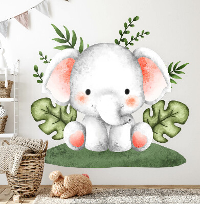 Wall sticker 80x84 Elephant in a pastel watercolor jungle