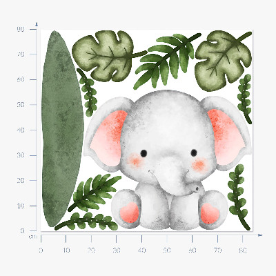 Wall sticker 80x84 Elephant in a pastel watercolor jungle