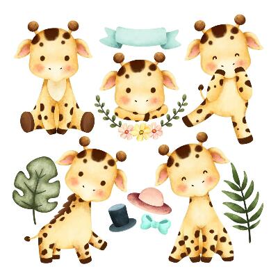 Wall sticker 80x135 Pastel giraffes in a watercolor safari style