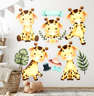 Wall sticker 80x135 Pastel giraffes in a watercolor safari style