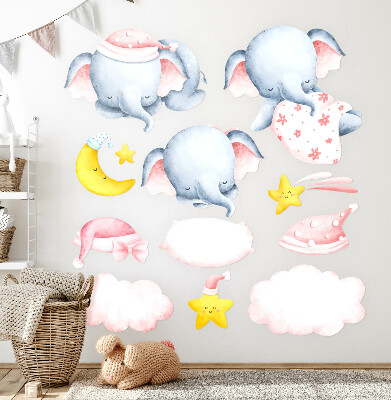 Wall sticker 80x122 Elephants and clouds in a pastel watercolor style