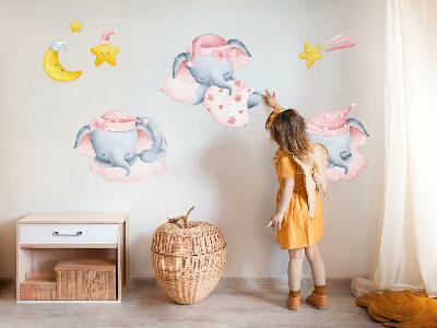 Wall sticker 80x122 Elephants and clouds in a pastel watercolor style