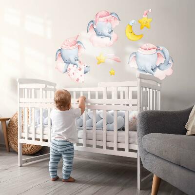 Wall sticker 80x122 Elephants and clouds in a pastel watercolor style