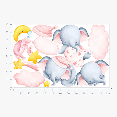 Wall sticker 80x122 Elephants and clouds in a pastel watercolor style