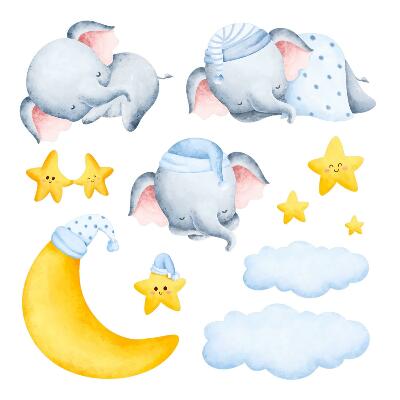 Wall sticker 80x109 Elephants and clouds in a pastel paradise