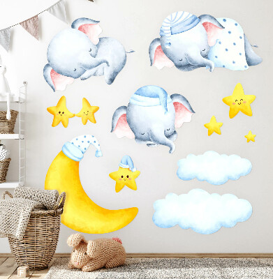 Wall sticker 80x109 Elephants and clouds in a pastel paradise