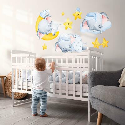 Wall sticker 80x109 Elephants and clouds in a pastel paradise