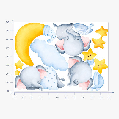 Wall sticker 80x109 Elephants and clouds in a pastel paradise