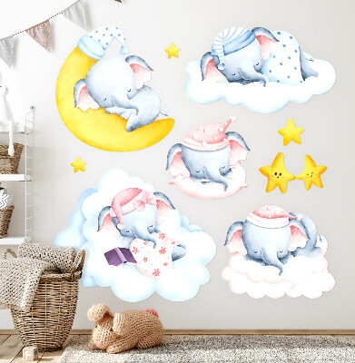 Wall sticker 80x112 Pastel elephants and clouds in a watercolor style