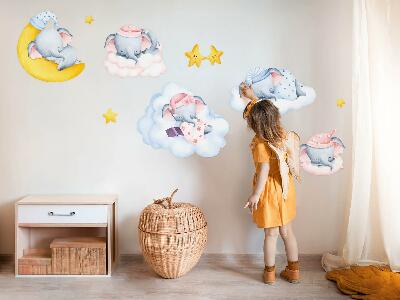 Wall sticker 80x112 Pastel elephants and clouds in a watercolor style