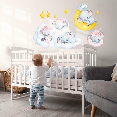 Wall sticker 80x112 Pastel elephants and clouds in a watercolor style