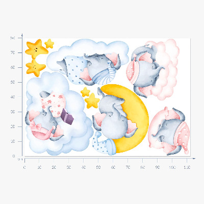 Wall sticker 80x112 Pastel elephants and clouds in a watercolor style