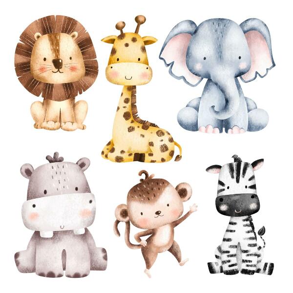 Wall sticker 80x132 Safari animals in a cute pastel aesthetic