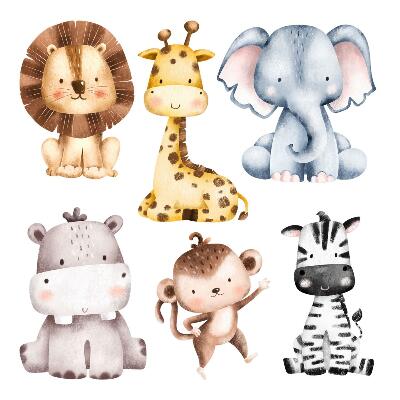 Wall sticker 80x132 Safari animals in a cute pastel aesthetic