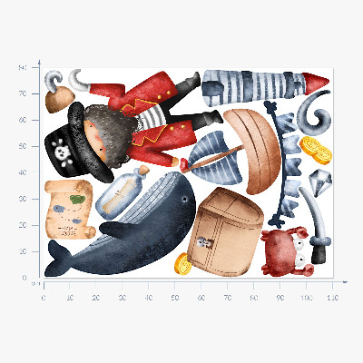 Wall sticker 80x110 Pirate world in pastel watercolors