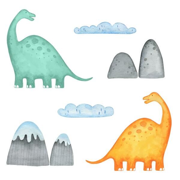 Wall sticker 80x143 Dinosaurs in pastel watercolor landscapes