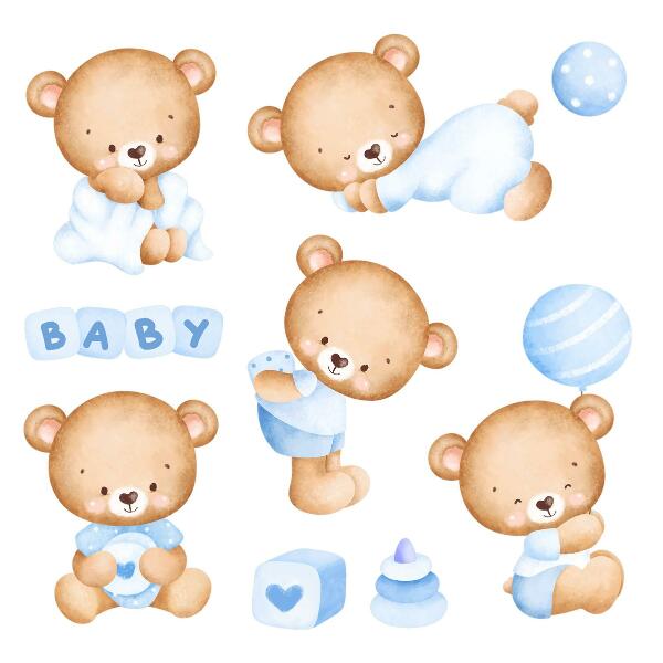 Wall sticker 80x137 Pastel teddy bears in a watercolor version